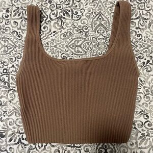 Babaton Taupe Ribbed Knit Top